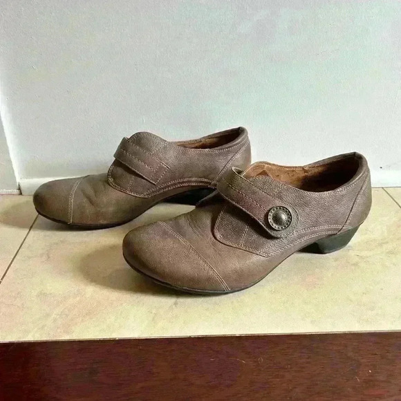 Taos Rhumba Gray Brown Leather Slip On Shoes Casual Pumps Low Heel Strap Size 9 - Picture 8 of 10